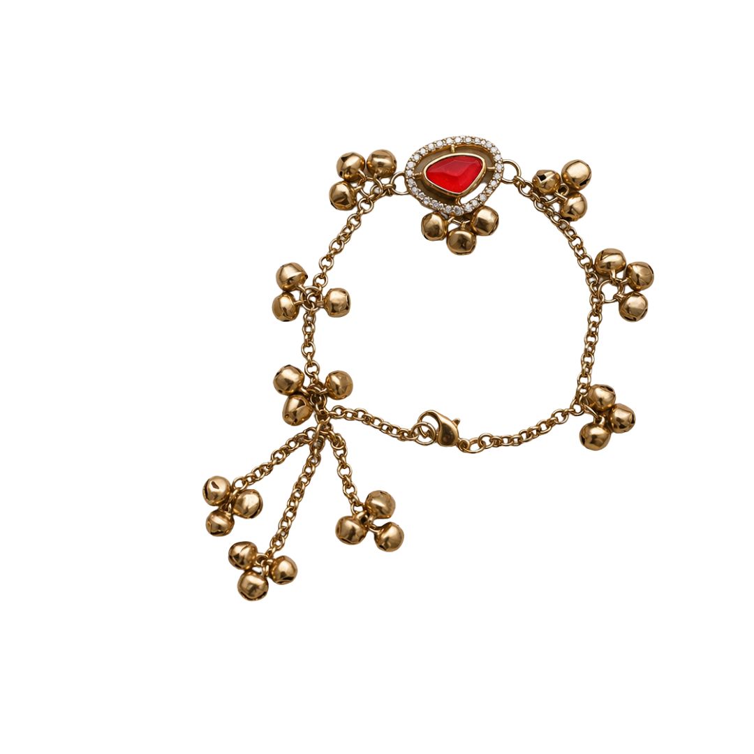 Red Teardrop Kashmiri Ghungroo Lumba Bracelet