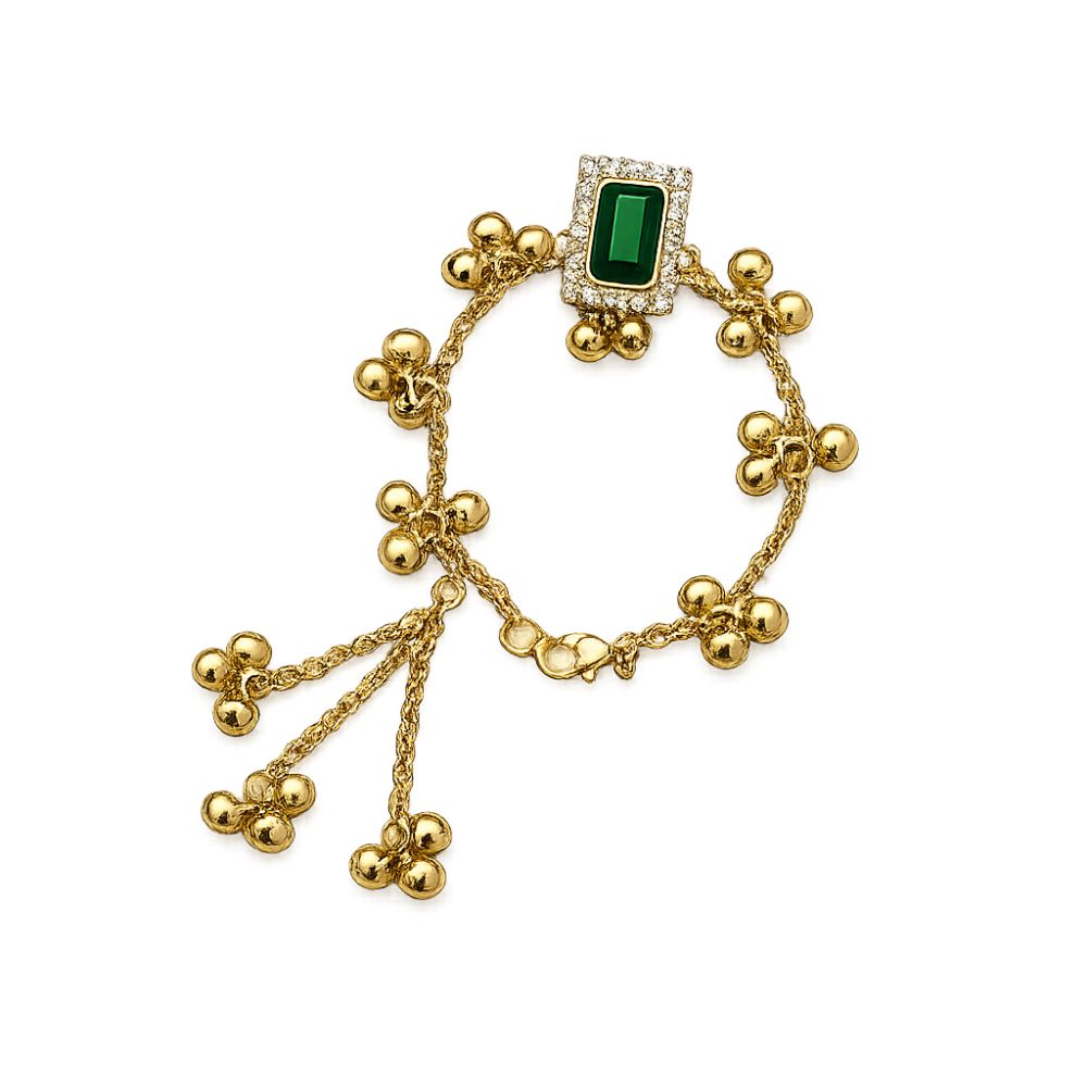 Emerald Rectangle Kashmiri Ghungroo Lumba Bracelet
