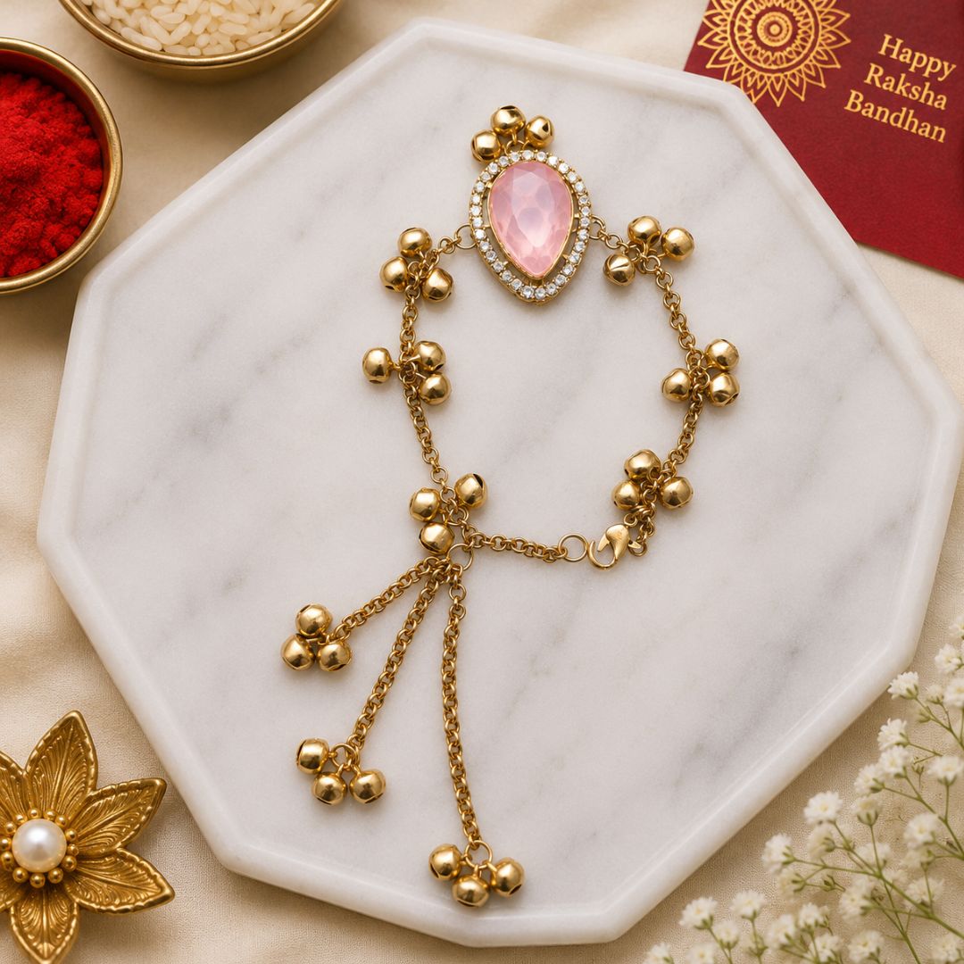 Blush Pink Teardrop Kashmiri Ghungroo Lumba Bracelet