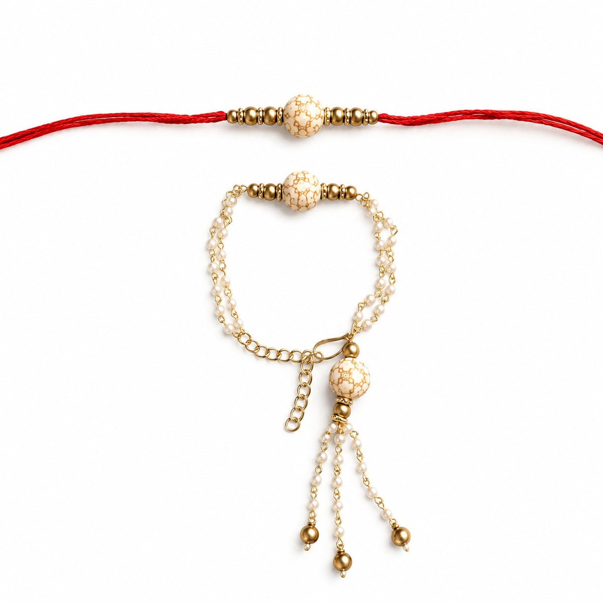 Pearl Bhaiya Bhabhi Lumba Rakhi with Roli Chawal & Rakshabandhan Card