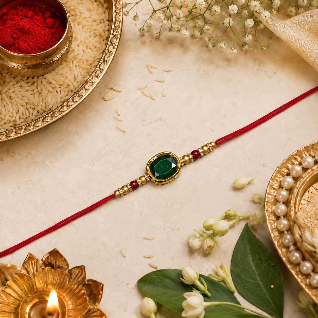 Blue Stone Designer Rakhi for Brother with Roli Chawal & Raksha Bandhan Card