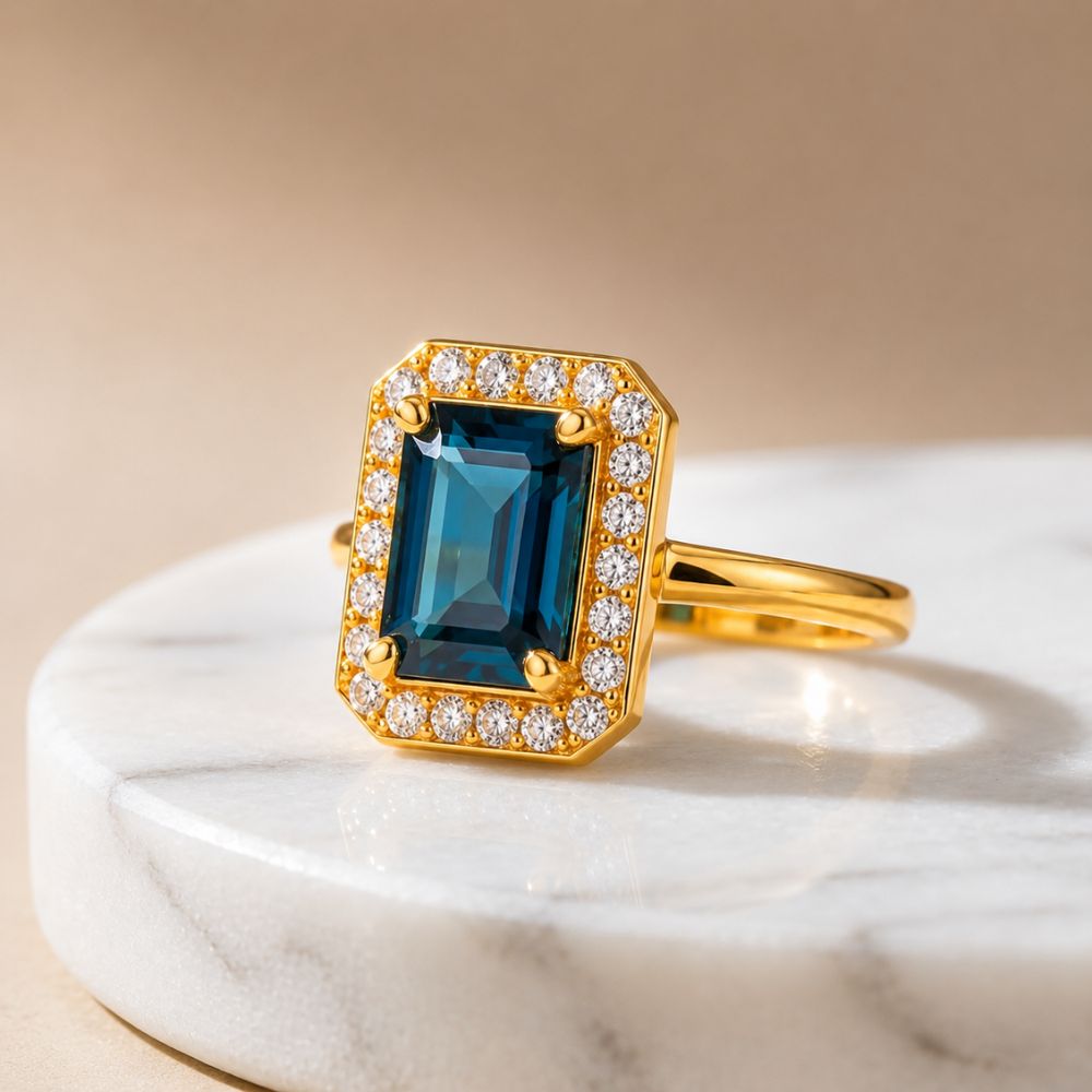Aira - Blue Rectangle Stone Cocktail Ring