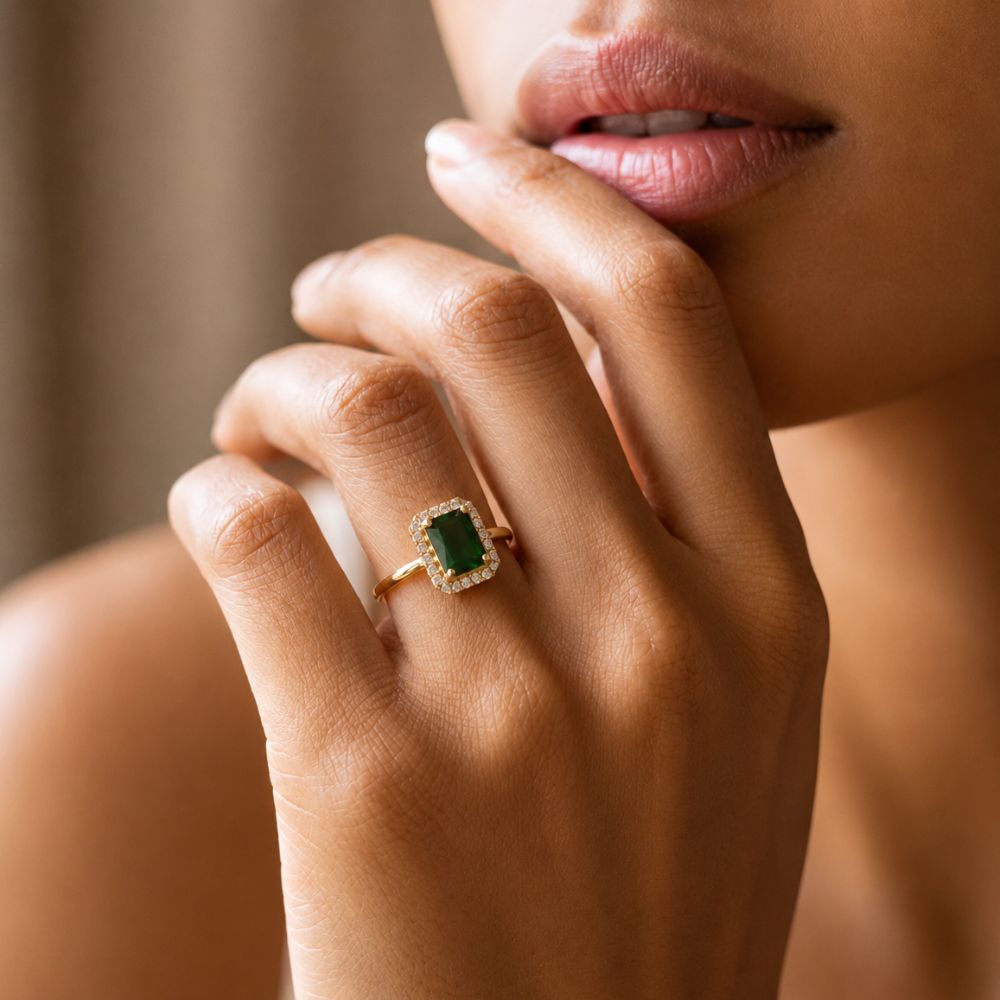 Aira - Green Rectangle Stone Cocktail Ring