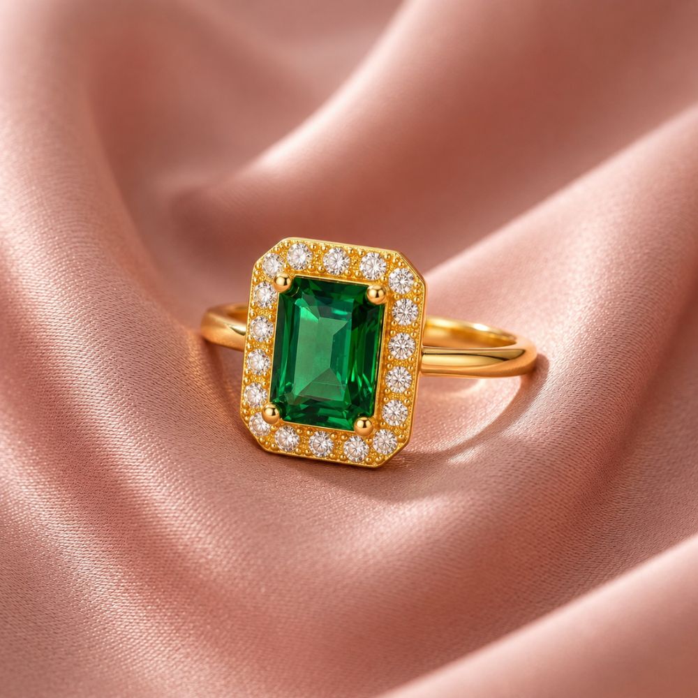 Aira - Green Rectangle Stone Cocktail Ring