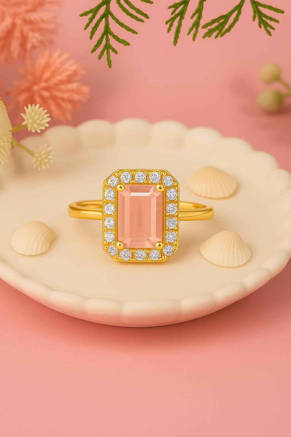 Aira - Peach Rectangle Stone Cocktail Ring