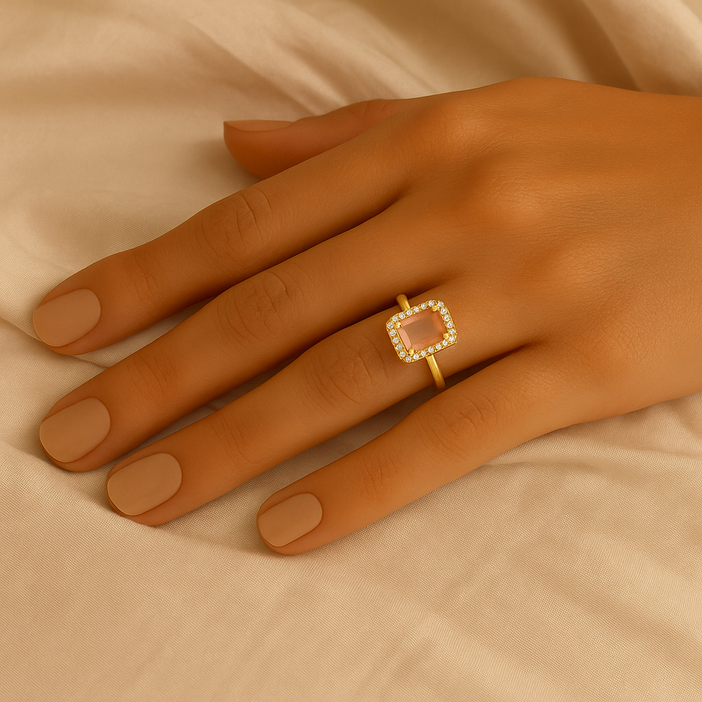 Aira - Peach Rectangle Stone Cocktail Ring