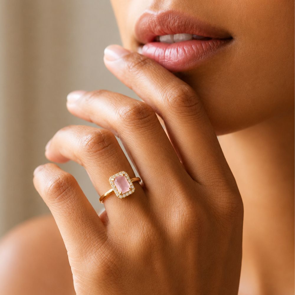 Aira - Peach Rectangle Stone Cocktail Ring