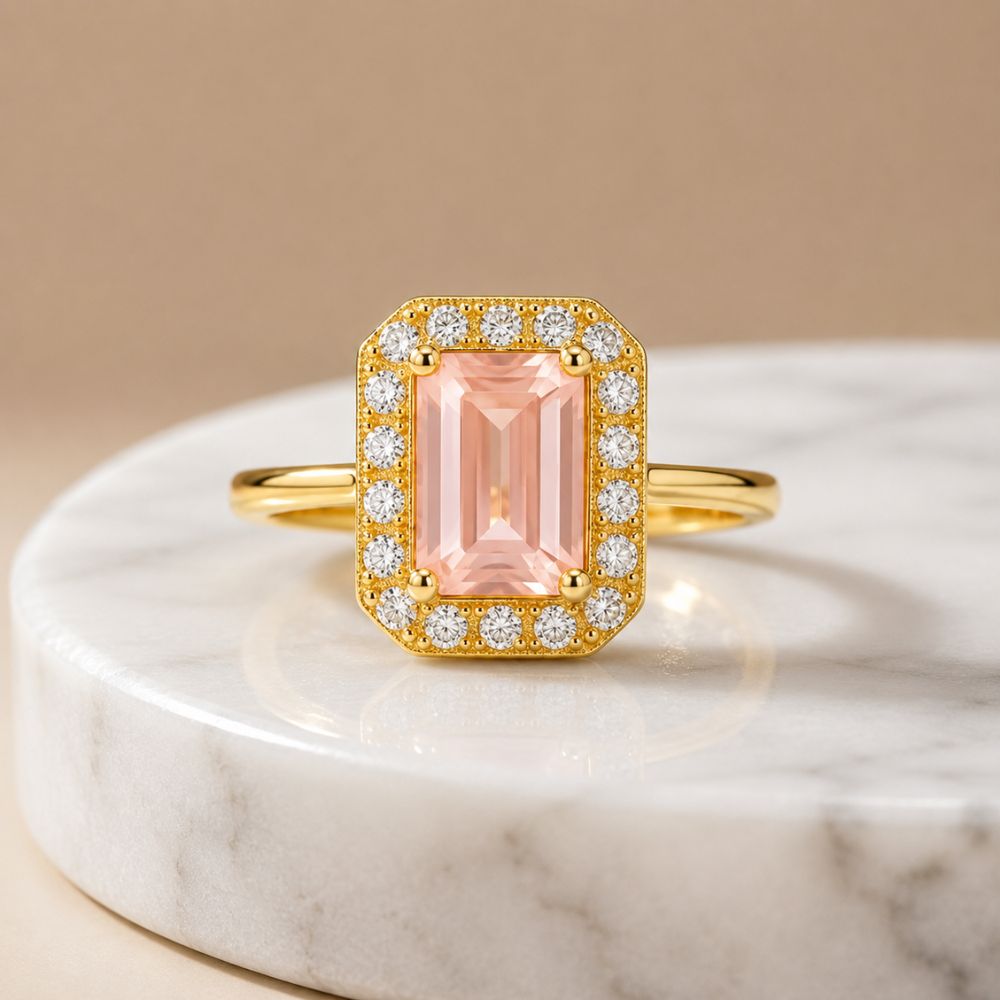 Aira - Peach Rectangle Stone Cocktail Ring