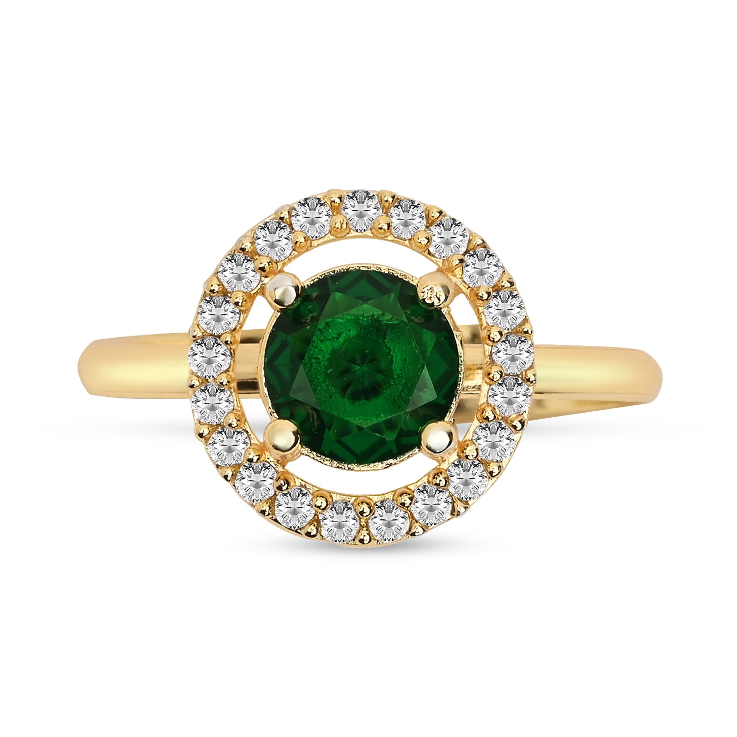 Tiana - Green Round Stone Halo Cocktail Ring