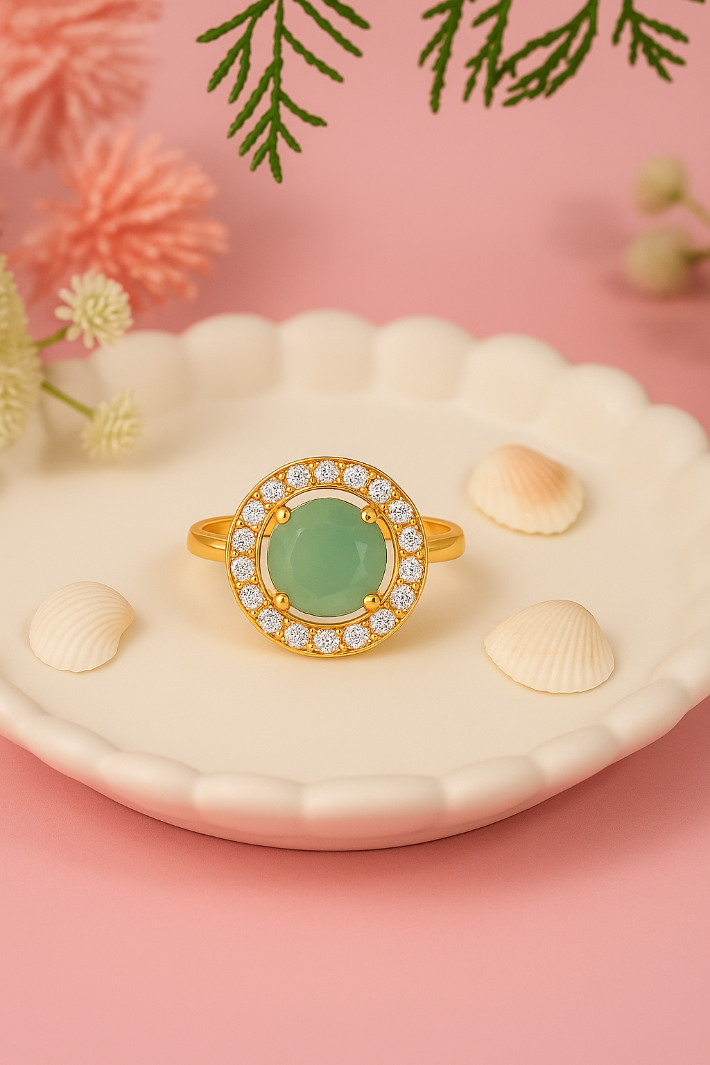 Tiana - Mint Round Stone Halo Cocktail Ring