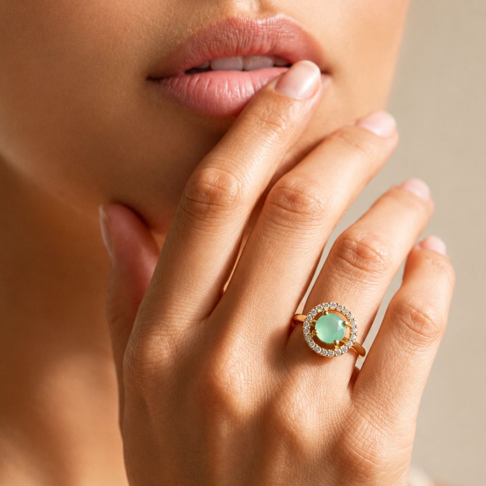 Tiana - Mint Round Stone Halo Cocktail Ring