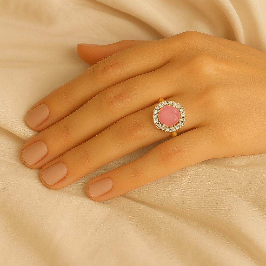 Tiana - Peach Round Stone Halo Cocktail Ring