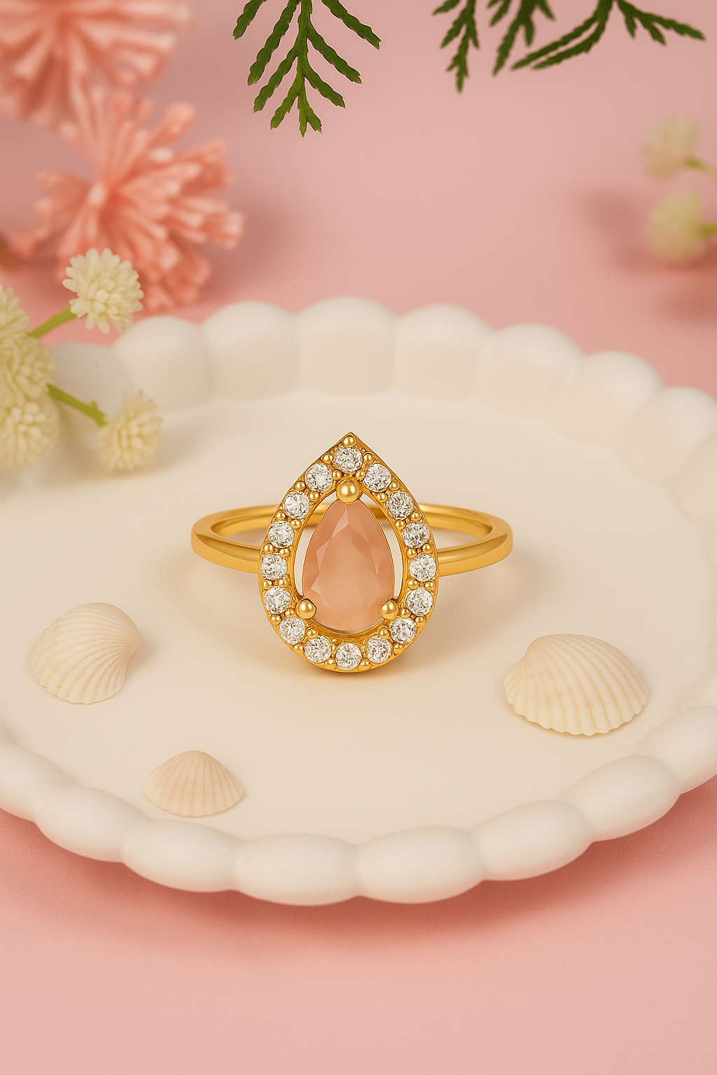 Zenya - Peach Teardrop Stone Cocktail Ring