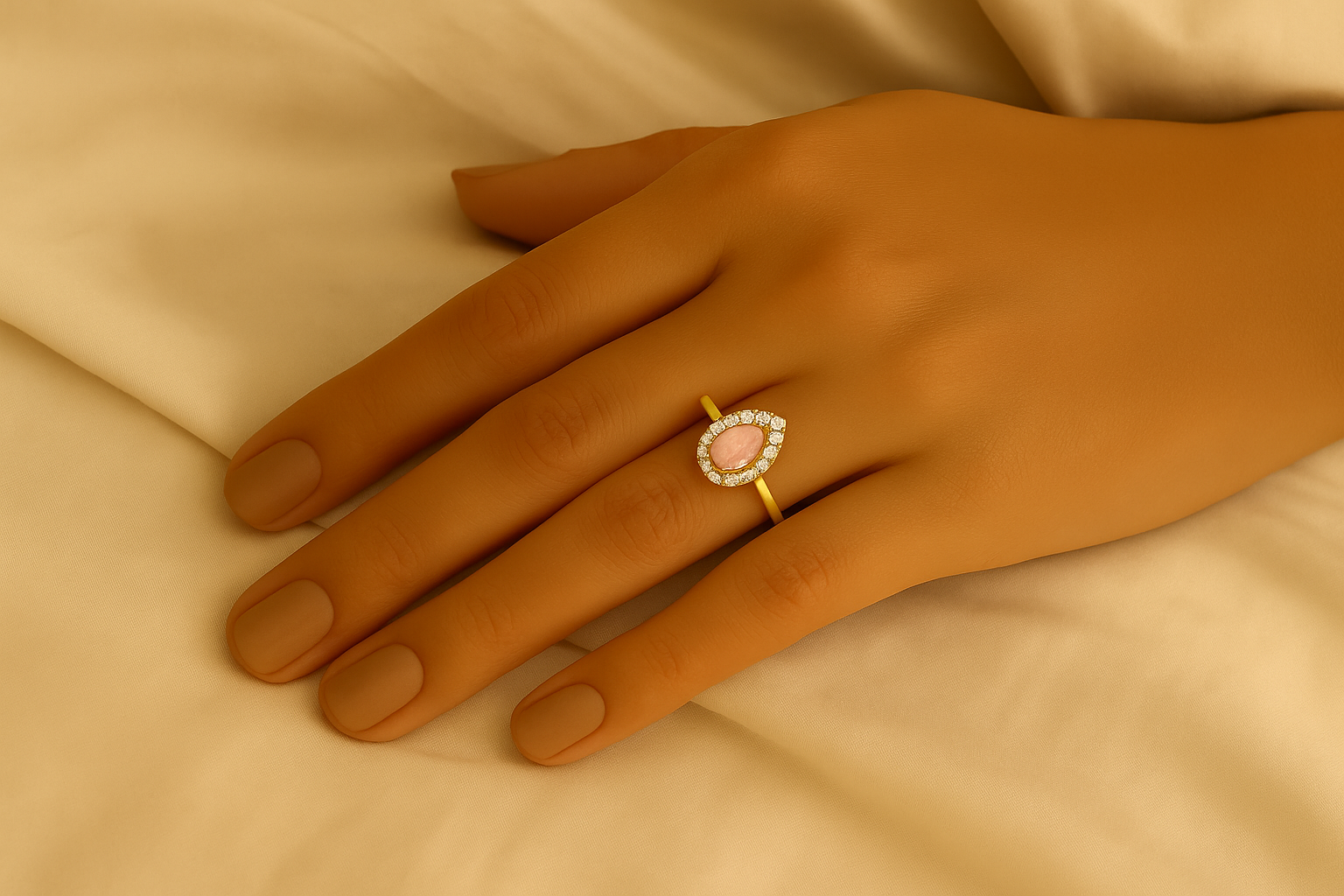 Zenya - Peach Teardrop Stone Cocktail Ring