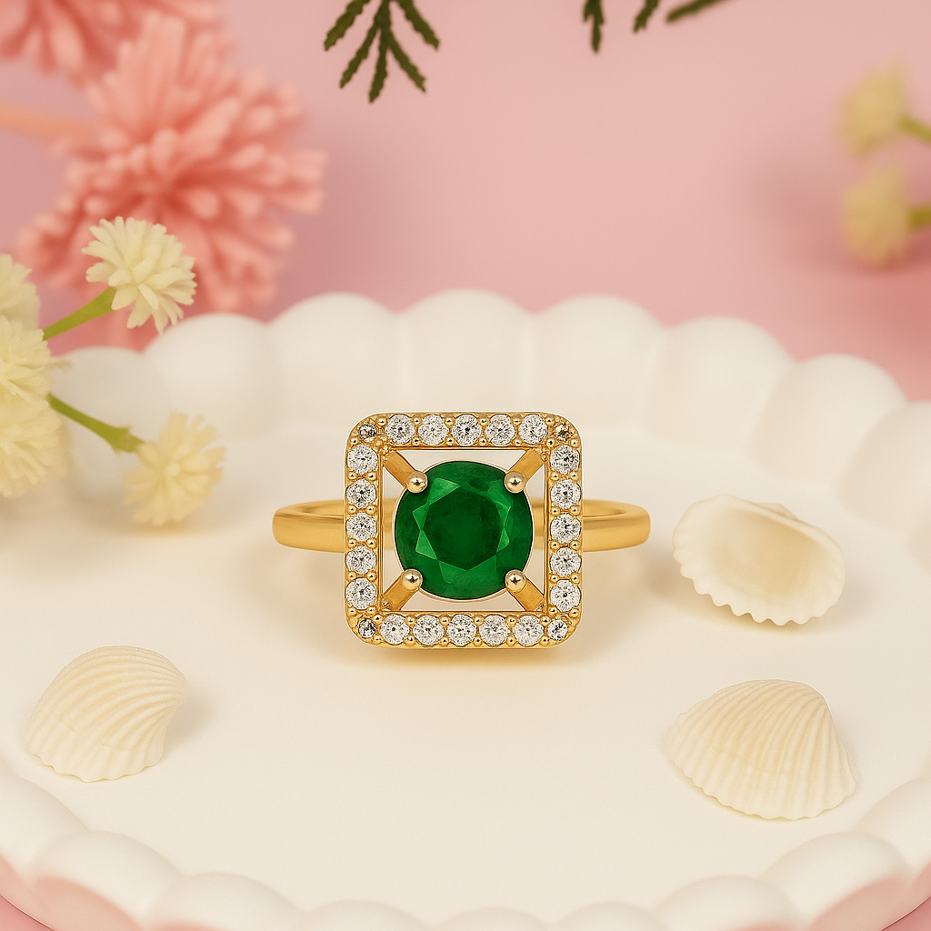 Alara - Green Square Halo Cocktail Ring
