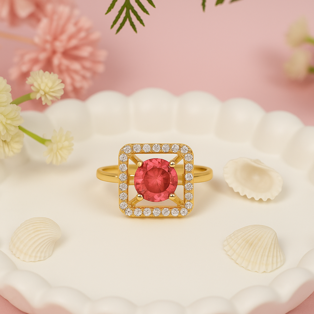 Alara - Pink Square Halo Cocktail Ring