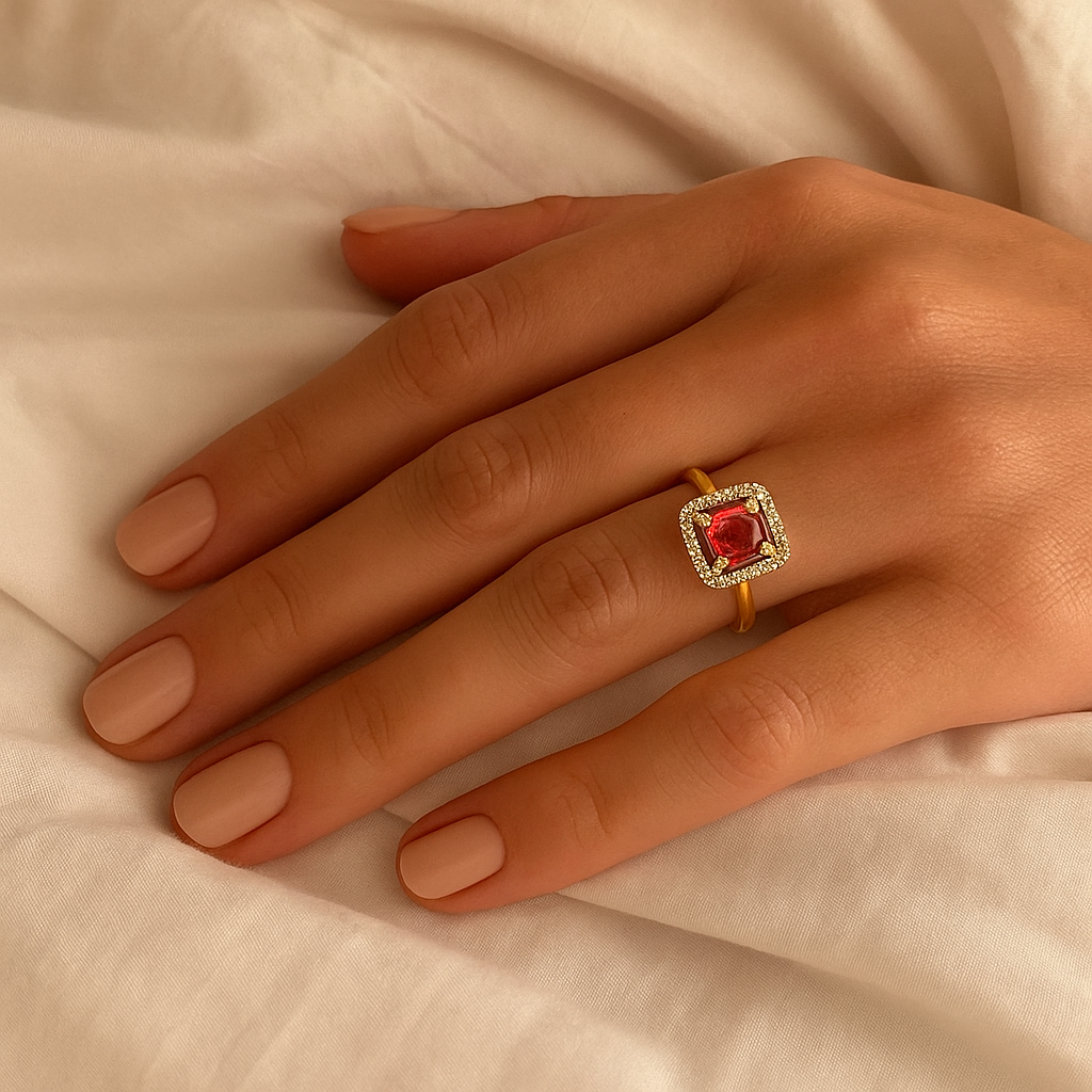 Alara - Pink Square Halo Cocktail Ring