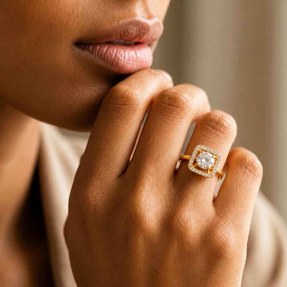 Alara - White Square Halo Cocktail Ring