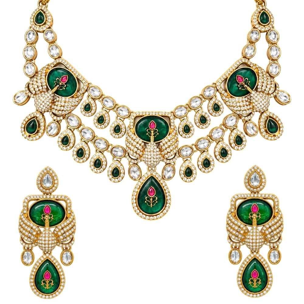 Sitara- Green Peacock Kundan Necklace Set