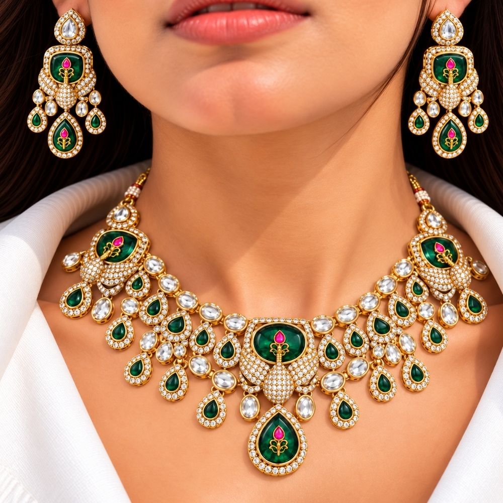 Sitara- Green Peacock Kundan Necklace Set