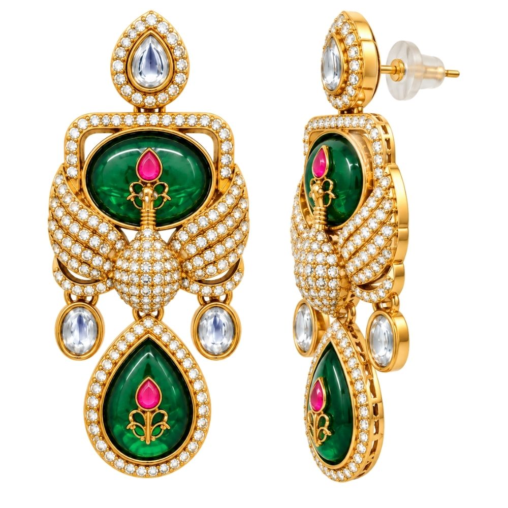Sitara- Green Peacock Kundan Necklace Set