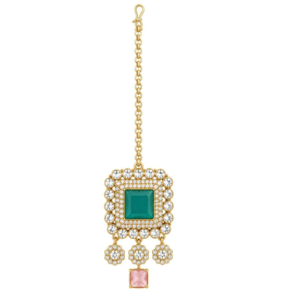 Dharika- Multicolour Geometric Necklace Set with Maang Tikka