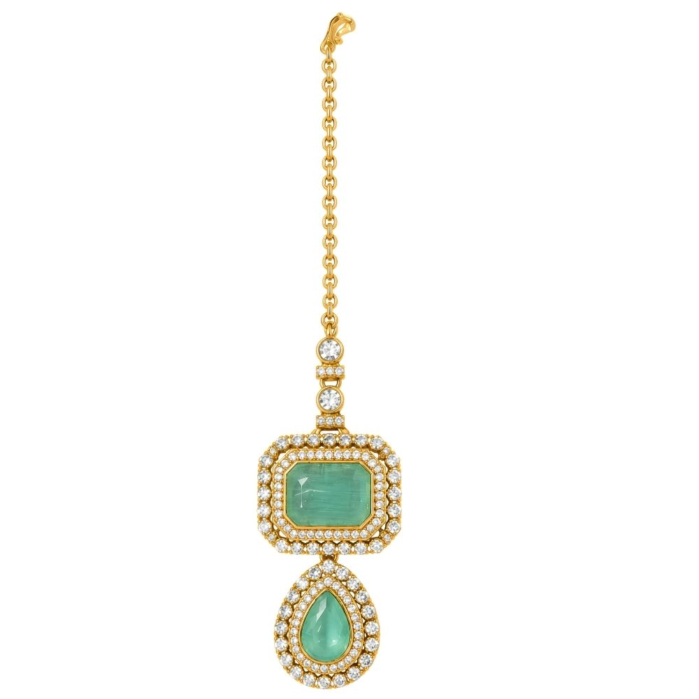 Asha- Sky Blue Stone Necklace Set with Maang Tikka