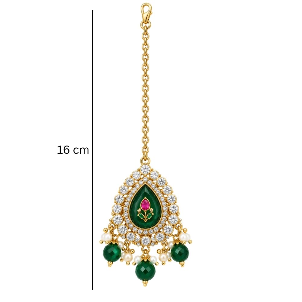 chandika-  Green Layered Kundan Necklace Set with Maang Tikka