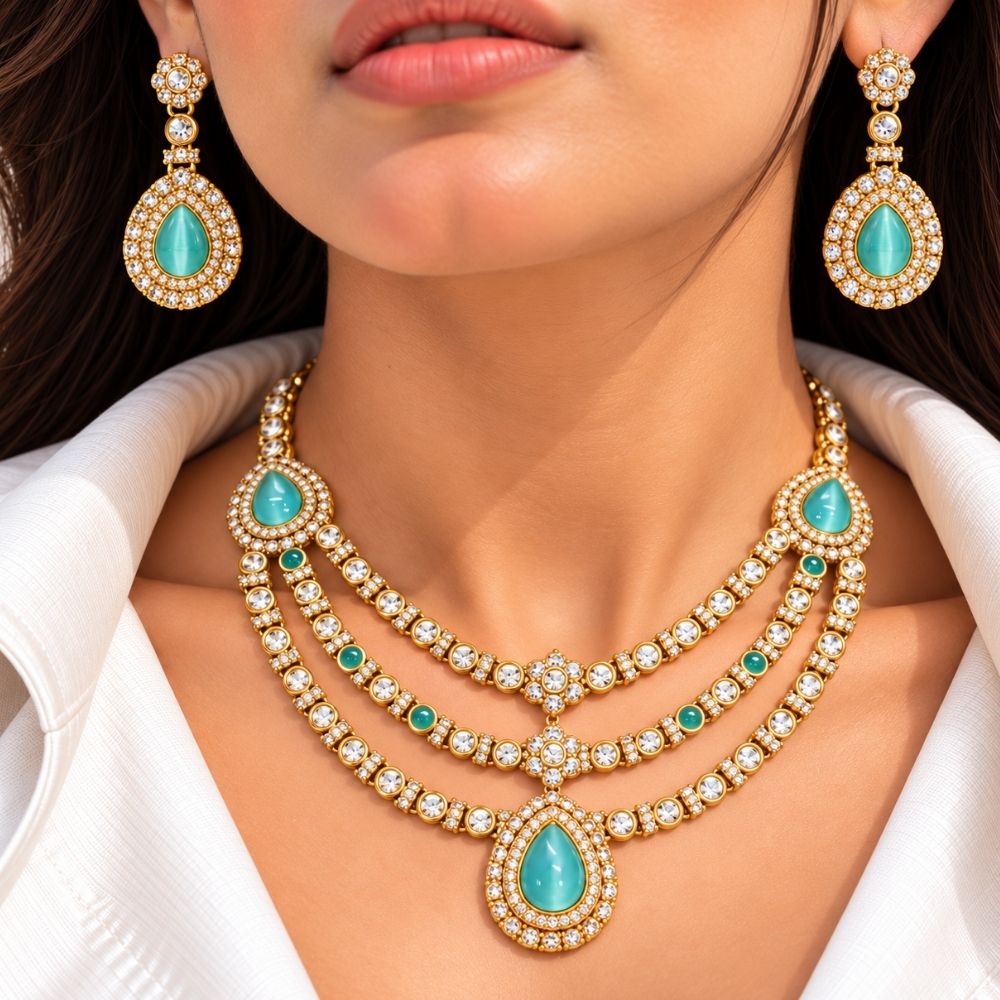 Mrinalika- Sky Blue Three-Layer Necklace Set