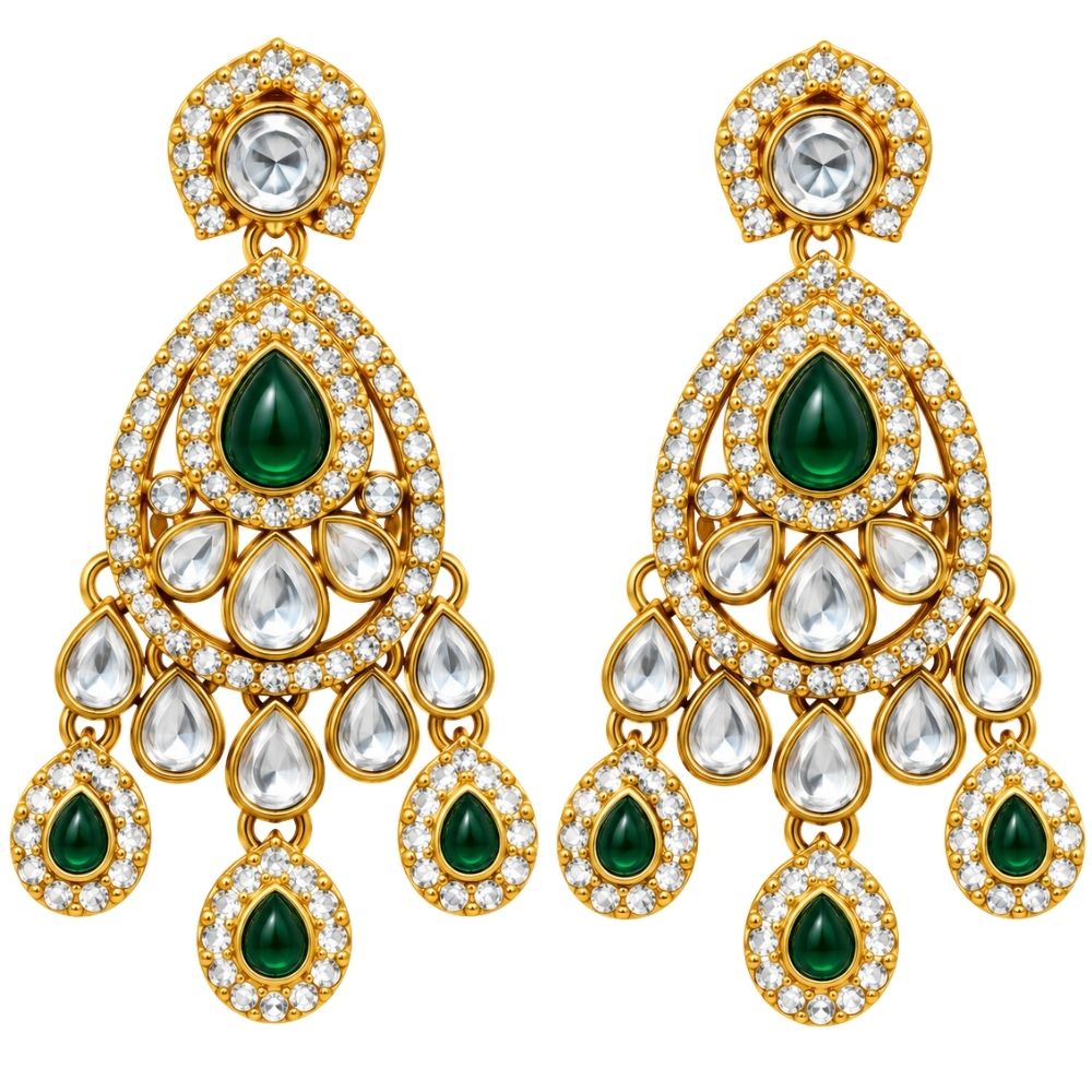 Tarunika- Green Teardrop Kundan Necklace set