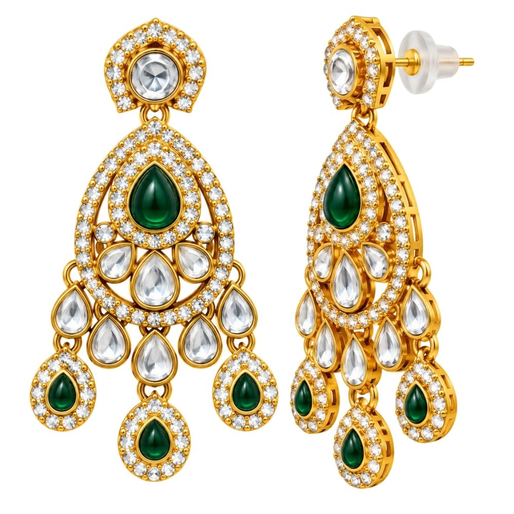 Tarunika- Green Teardrop Kundan Necklace set