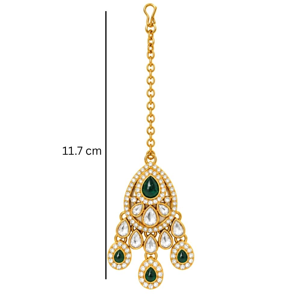 Tarunika- Green Teardrop Kundan Necklace set