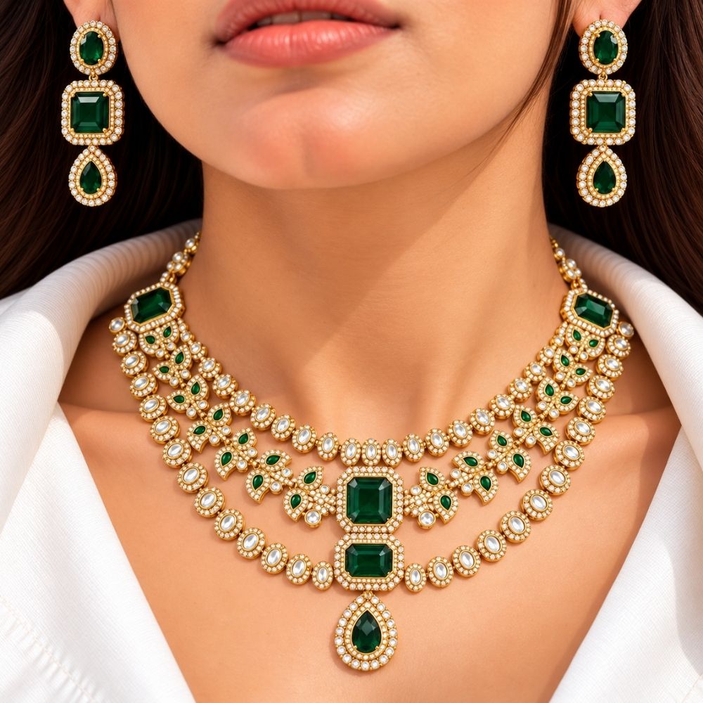 vamakshi-  Green Three-Layer Necklace Se