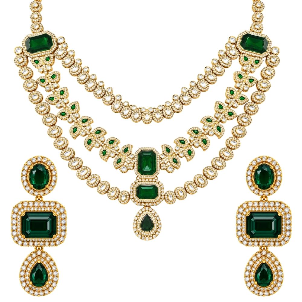 vamakshi-  Green Three-Layer Necklace Se