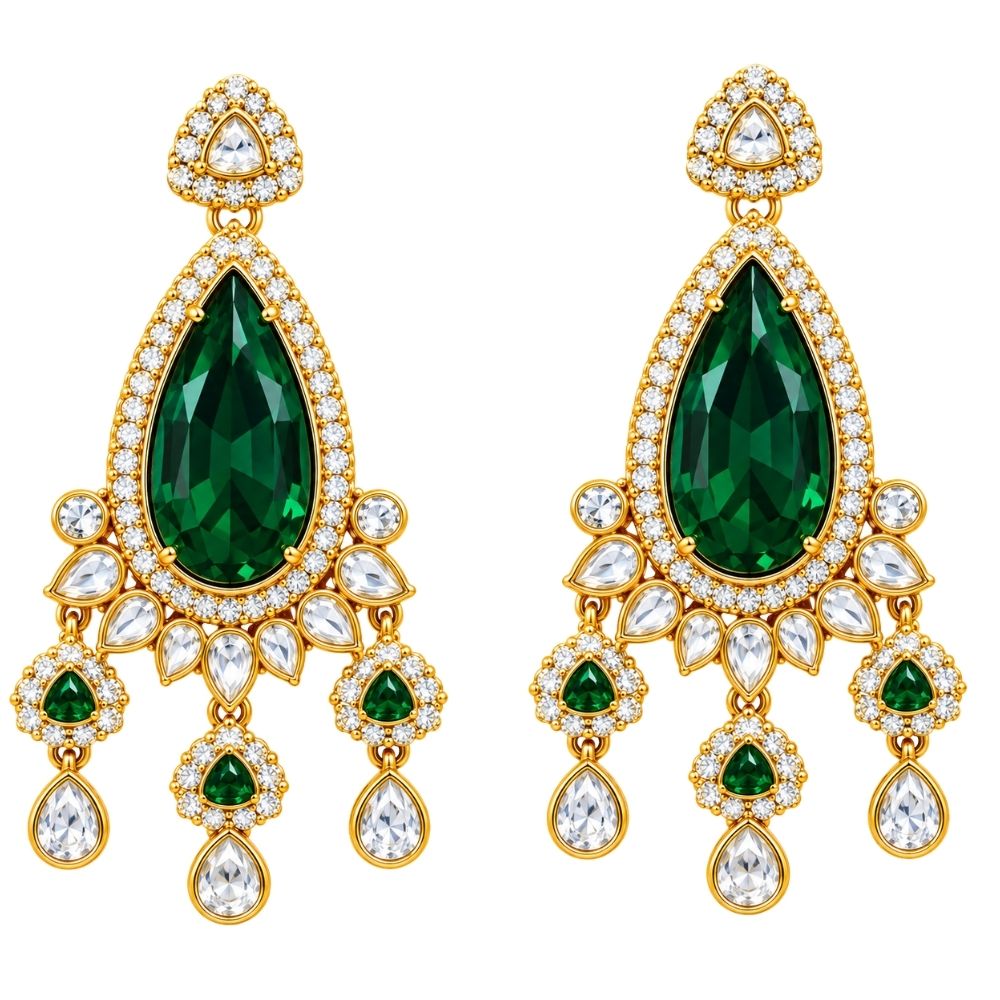 Vamika- Green Teardrop Kundan Choker Set