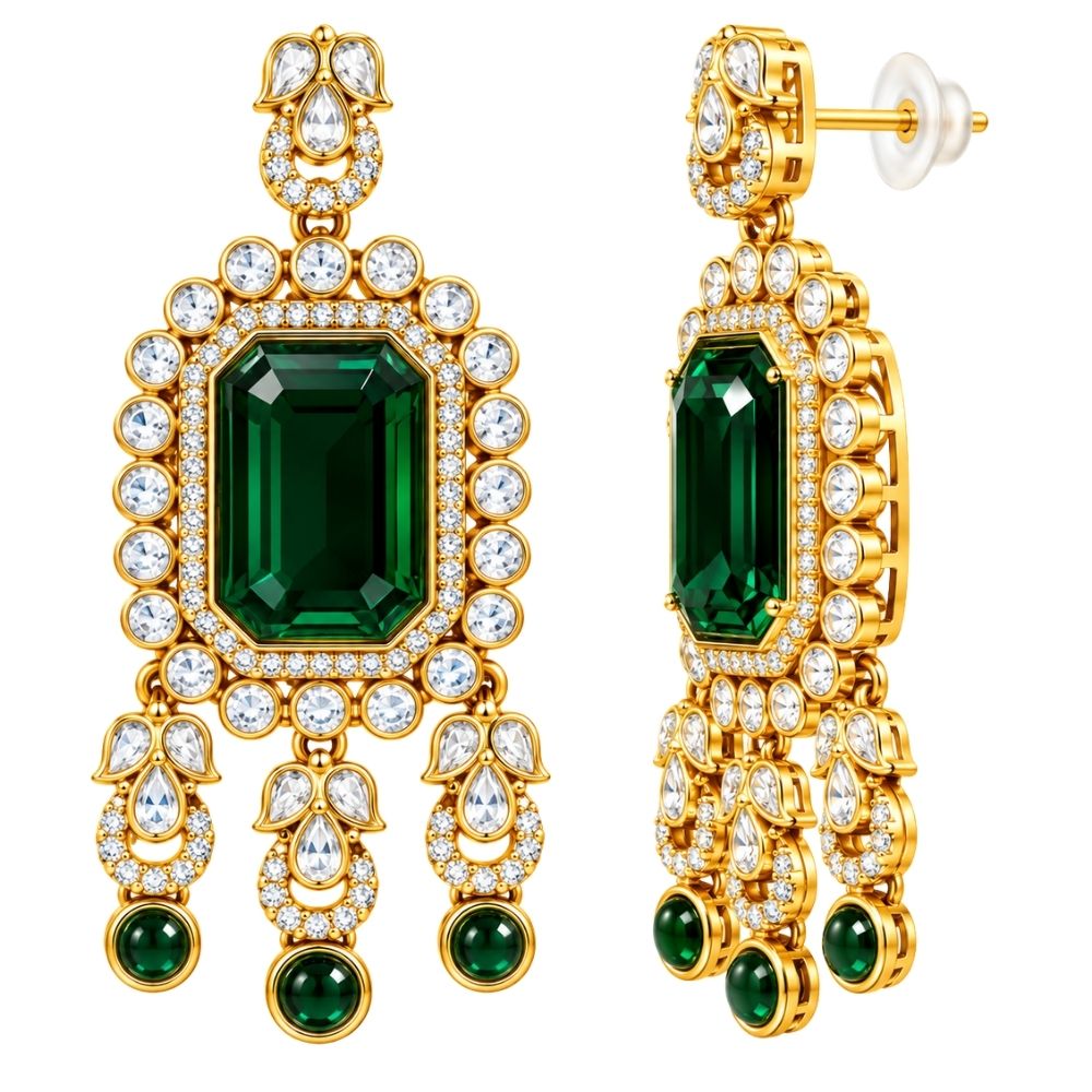 Anushree- Green Rectangular Kundan Necklace Set
