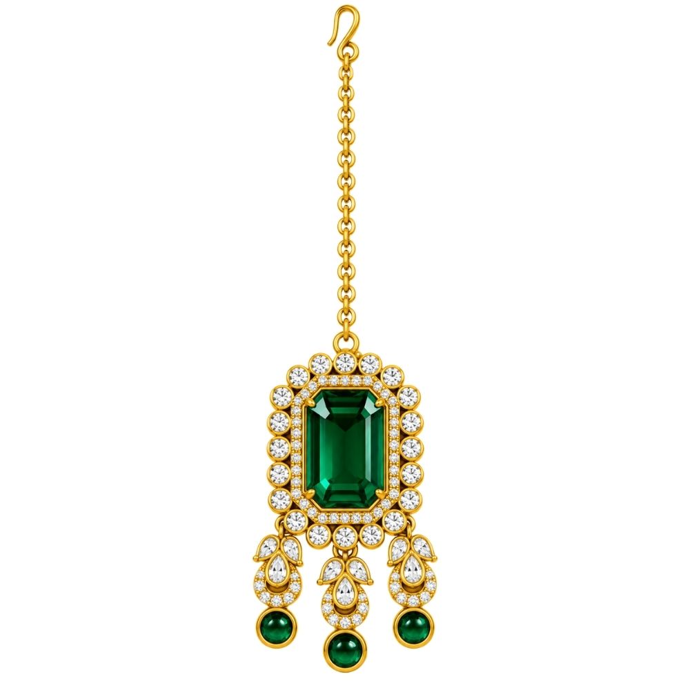 Anushree- Green Rectangular Kundan Necklace Set