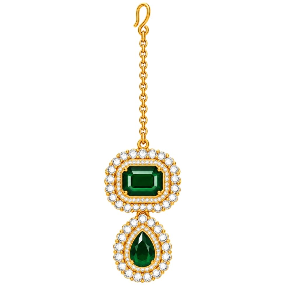 Pranika- Green Three-Layer Stone Necklace Set