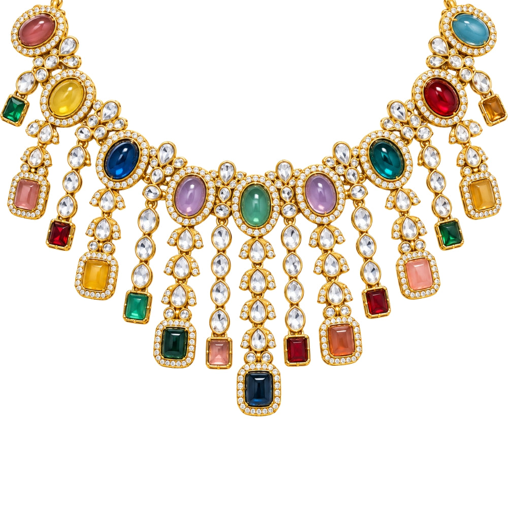 Radhika-  Multicolour Kundan Fringe Necklace Set