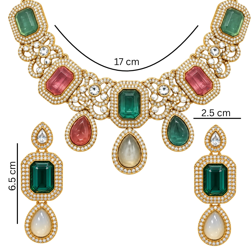 charvika- Multicolour Rectangular Stone Choker Set