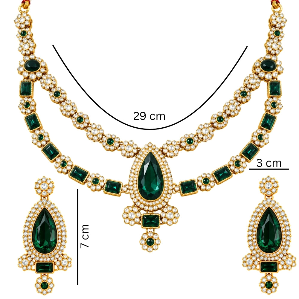 vrinya-Green Double-Layer Kundan Necklace Set