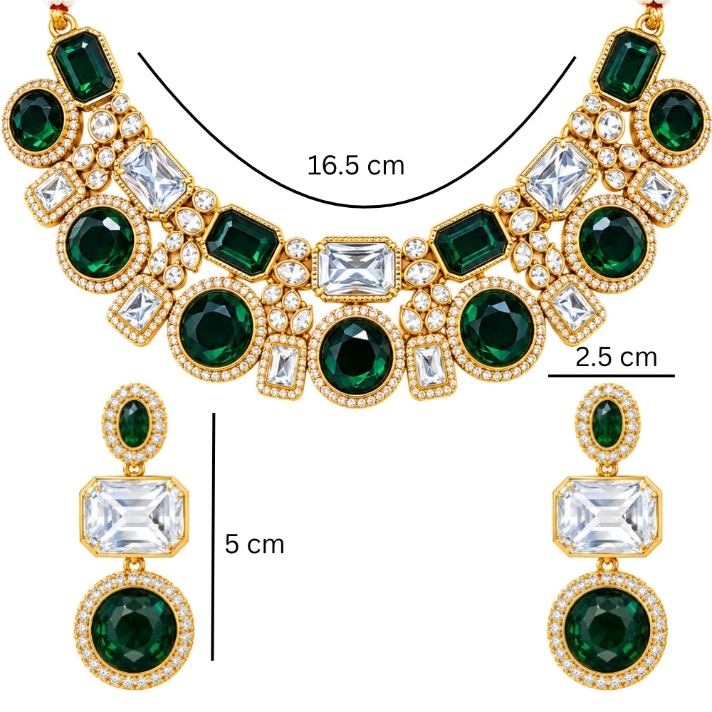 Title: Varnika - Green Geometric Kundan Stone Necklace Set