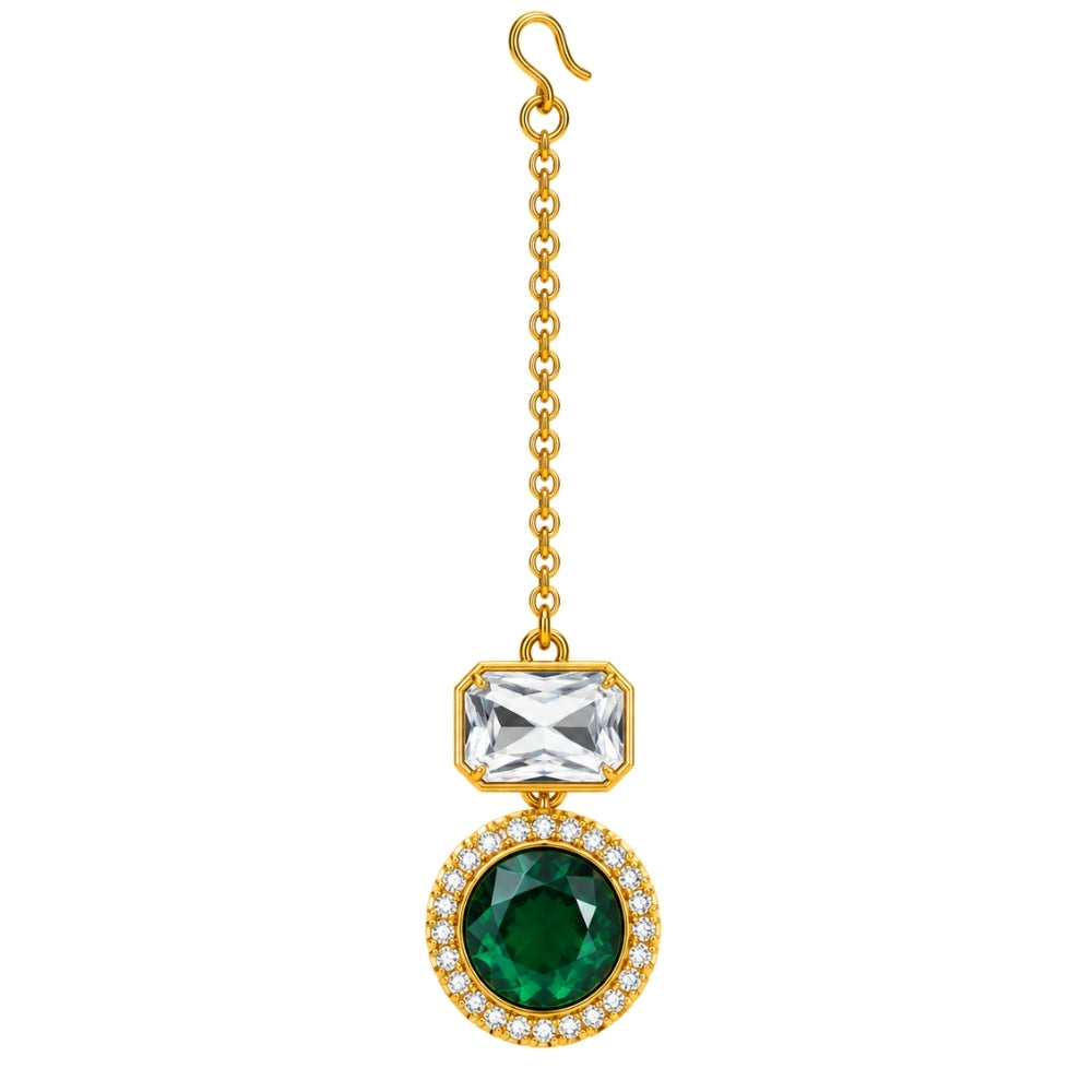 Title: Varnika - Green Geometric Kundan Stone Necklace Set