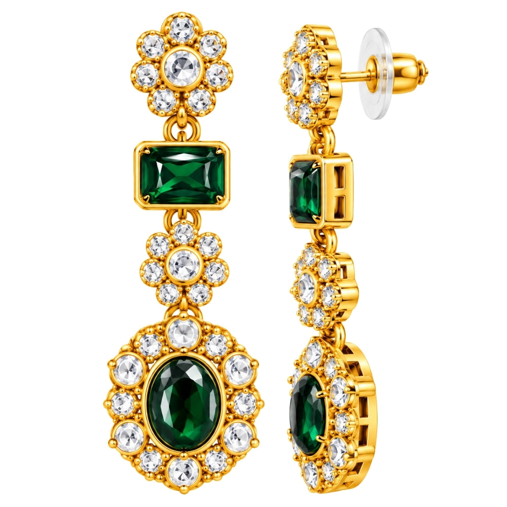 Vireesha-  Green Double-Layer Kundan Stone Floral Necklace Set