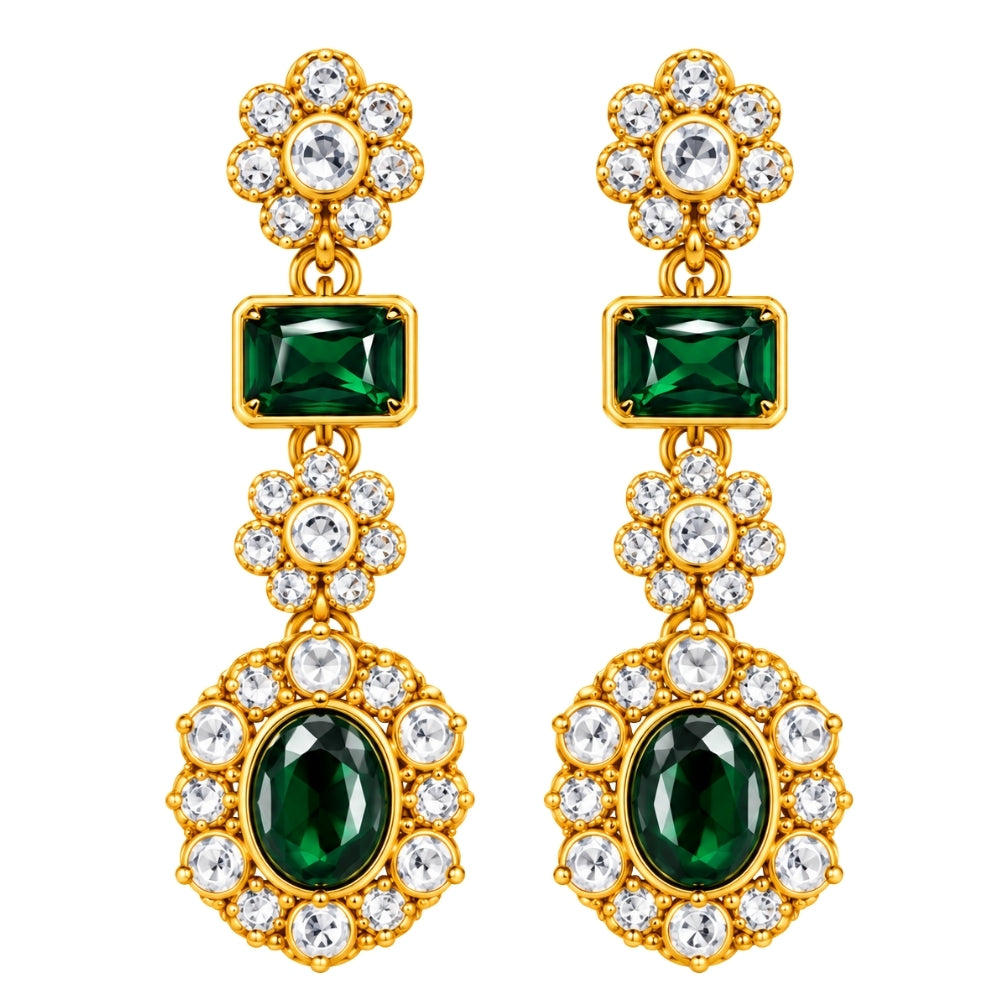Vireesha-  Green Double-Layer Kundan Stone Floral Necklace Set