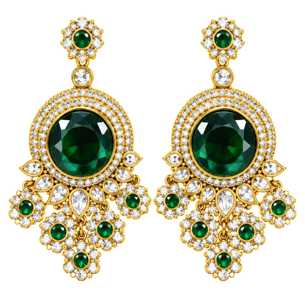 Shrinika - Green Three-Layer Floral Kundan Necklace Set