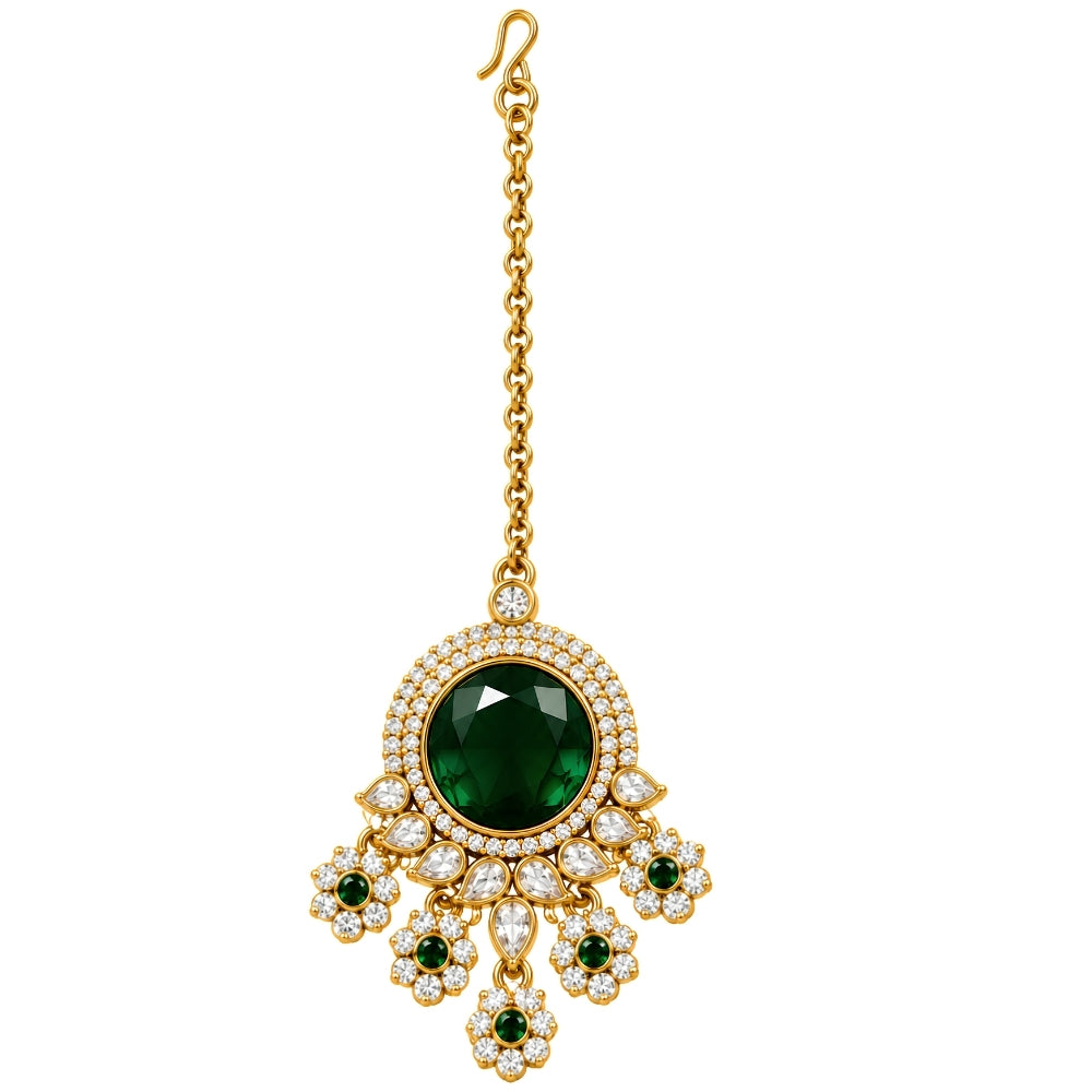 Shrinika - Green Three-Layer Floral Kundan Necklace Set