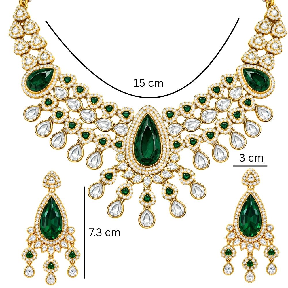 Aishvika - Green Teardrop Kundan Stone Necklace Set