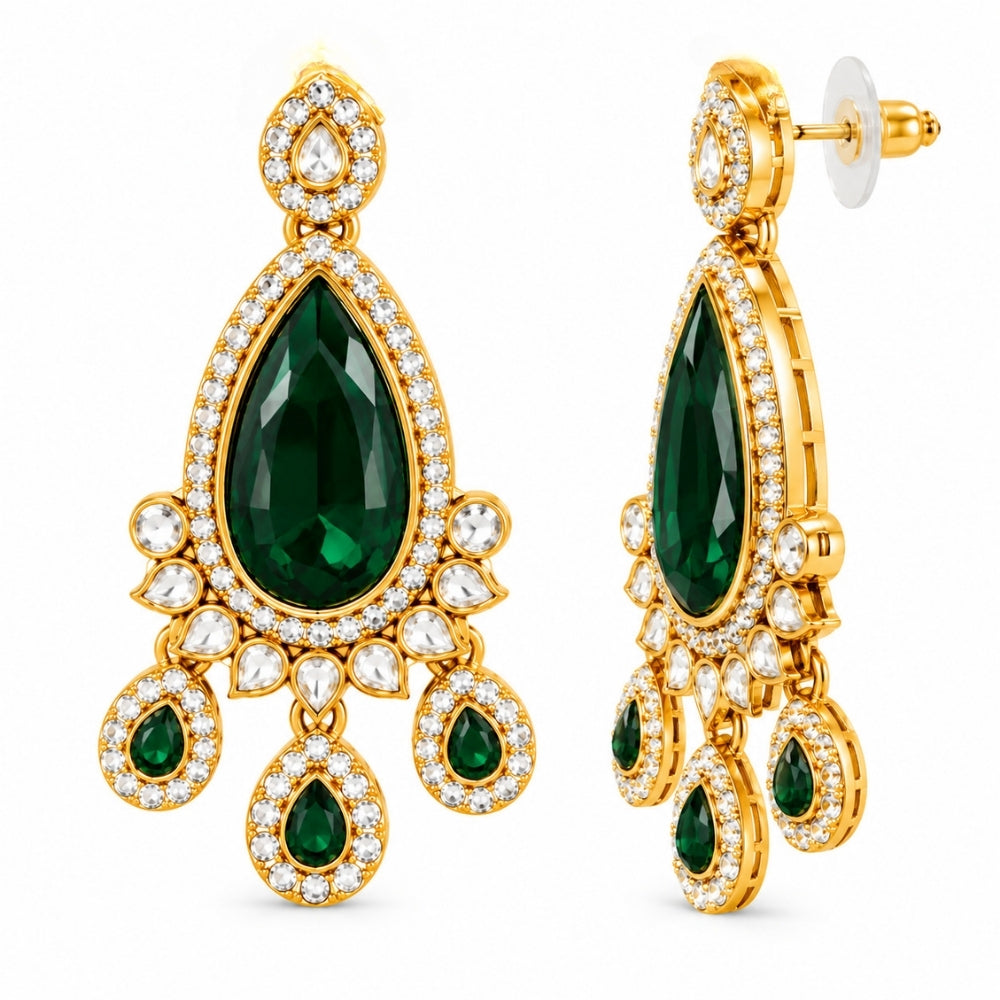 Siddhika-  Green Three-Layer Teardrop Kundan stone Necklace set