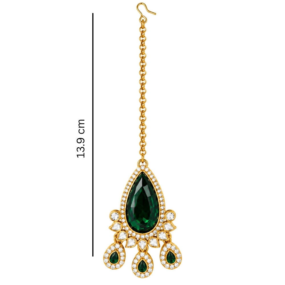 Siddhika-  Green Three-Layer Teardrop Kundan stone Necklace set